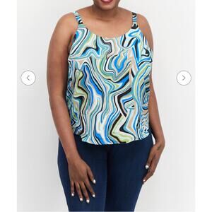 Bar III Plus Size Scoop-Neck Sleeveless Top Blue Combo Size 1X